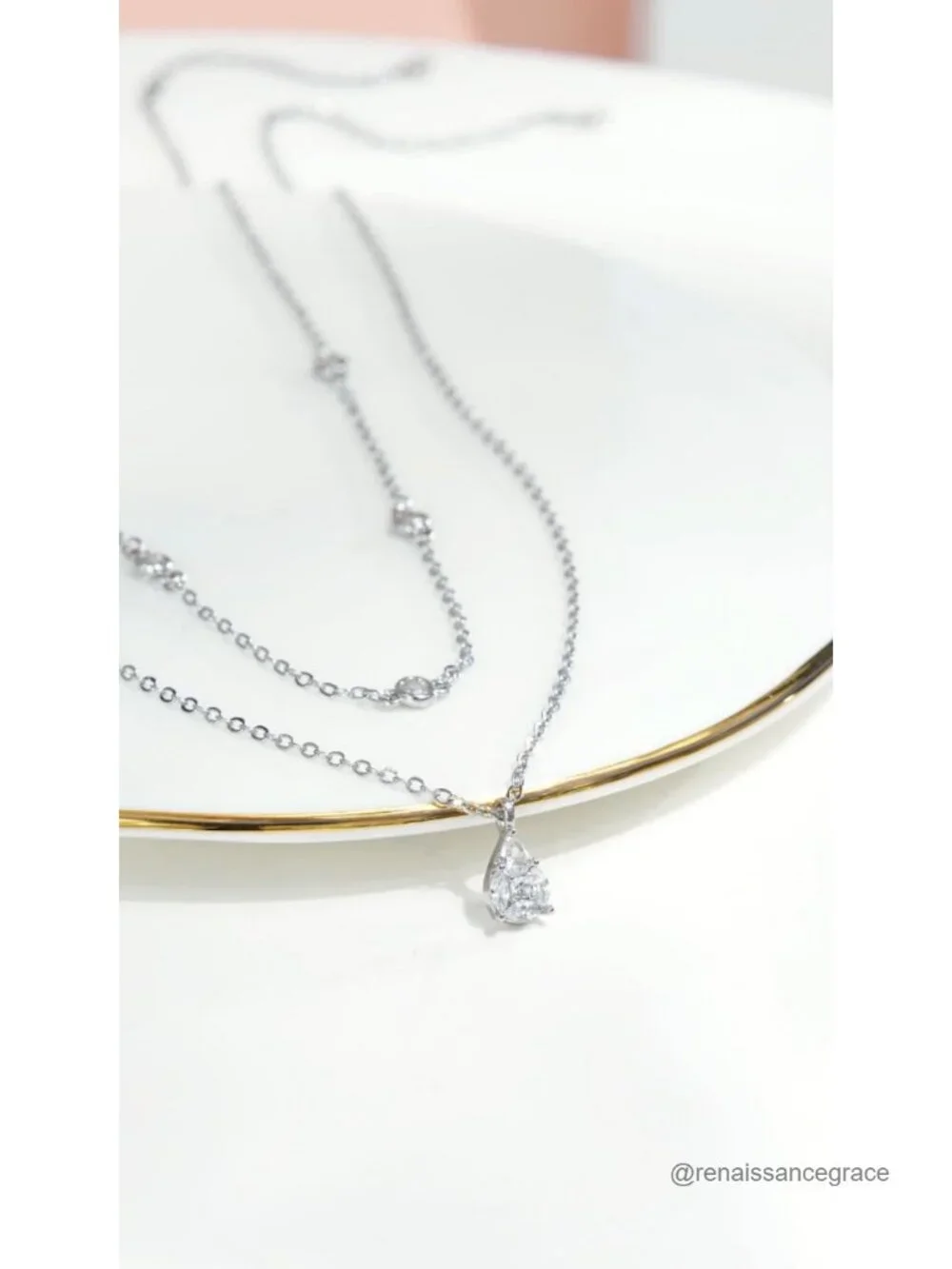 Layered Choker Necklace Set with Dangling Pendant, 18K Gold Plated, Cubic